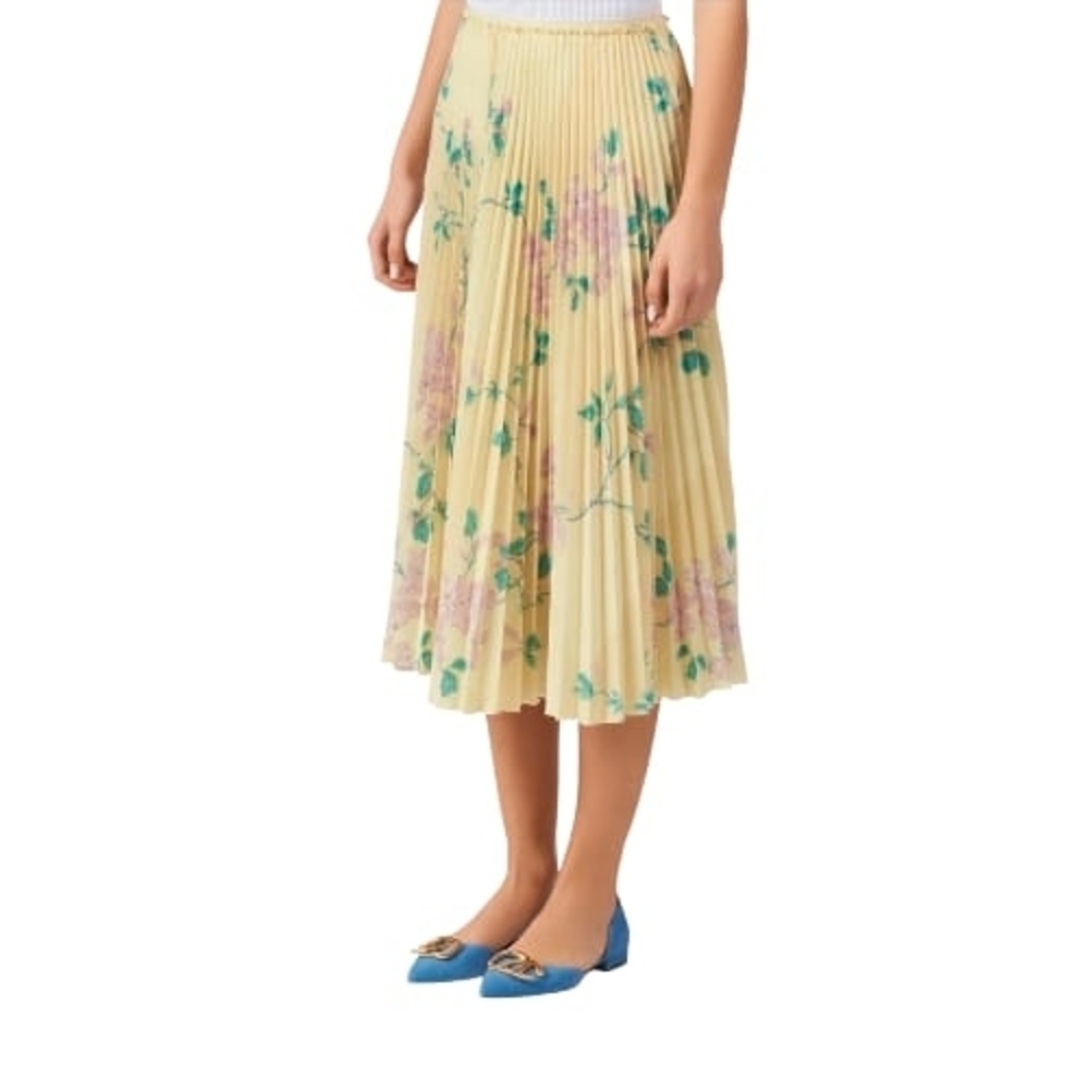 RED Valentino Pleated Floral Midi Skirt Pastel Yellow Italy Size 42, MSRP $975 - Picture 6 of 16